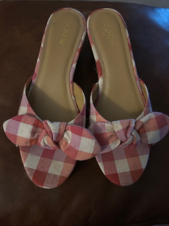 J. Crew Shoes - J. Crew Pink and White Gingham Knot Mules